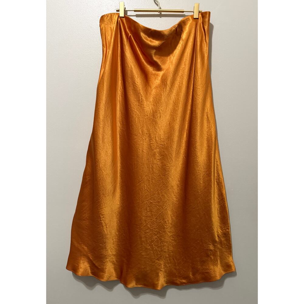 Vince Satin Midi Slip Skirt Gold Sap Orange 1X Luxurious Chic Classy - Picture 7 of 14